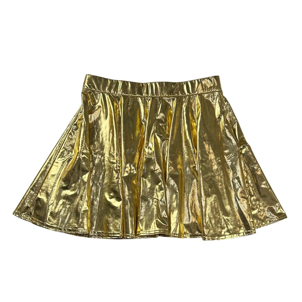 Gold Metallic Skater Skirt Shiny Liquid Mini Festival Costume‎ Womens Medium